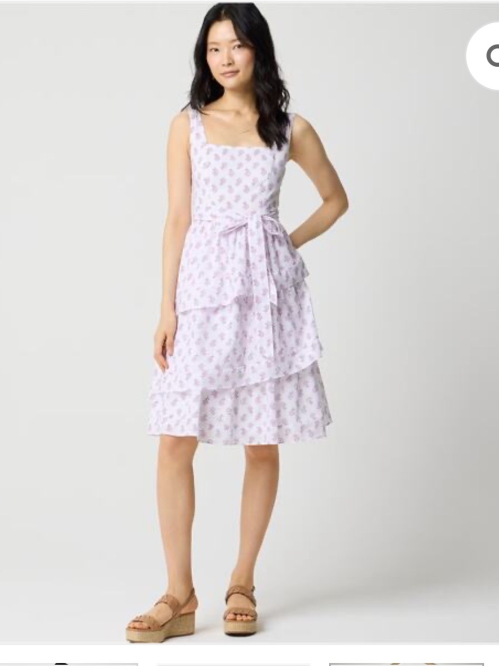 J. Crew Lilac Floral Sleeveless Tiered Midi Dress with Self-Tie Belt